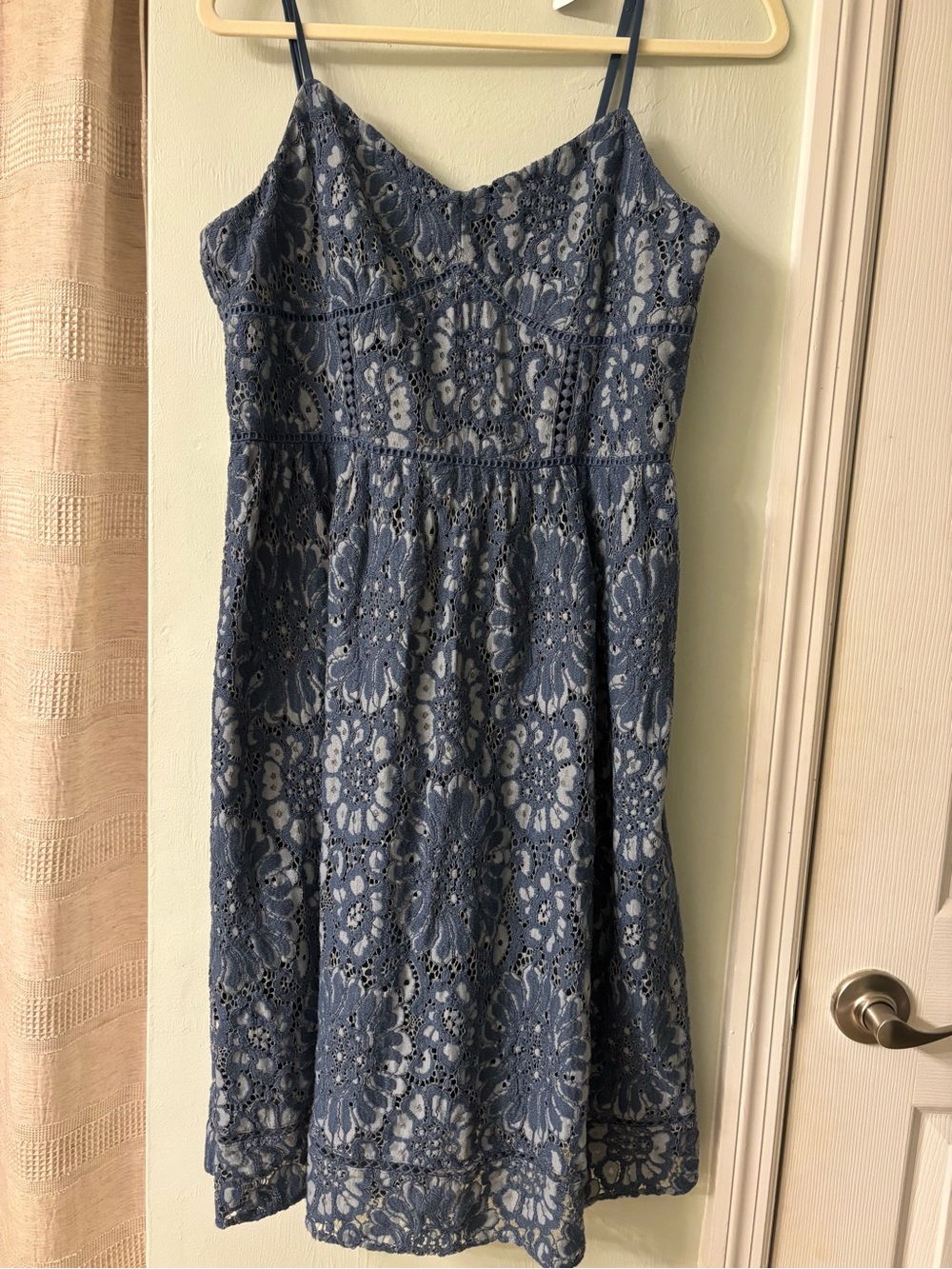Blue Lace Spaghetti-Strap Dress